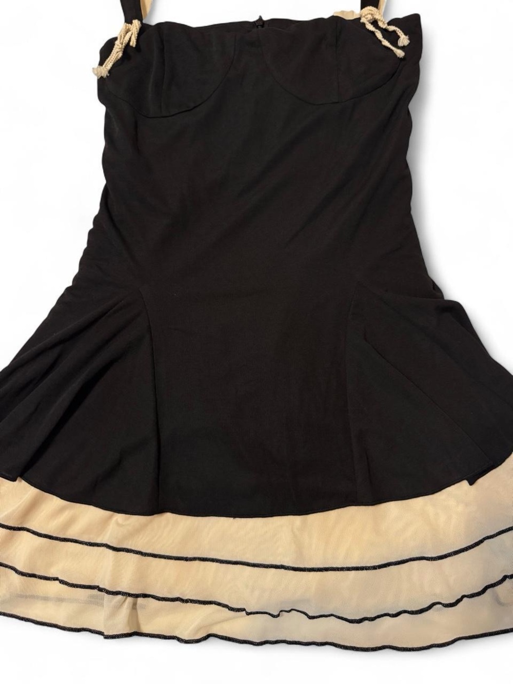 RIHOAS Black Contrast Trim Knit Skater Mini Dress Size S Bustier - Picture 8 of 16